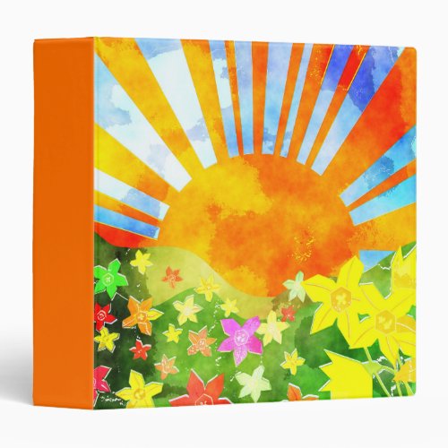 Watercolor Springtime Sun 3 Ring Binder