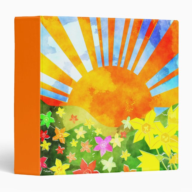 Watercolor Springtime Sun 3 Ring Binder (Front/Spine)