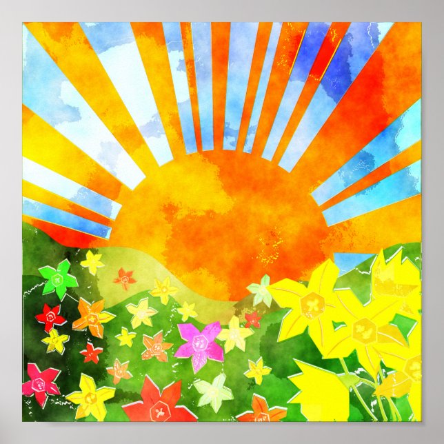 Watercolor Springtime Sun Poster (Front)