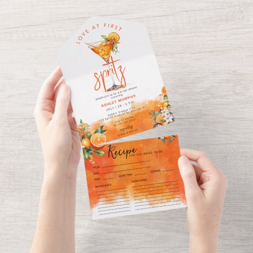 Watercolor Spritz Orange Flowers Bridal Shower All In One Invitation