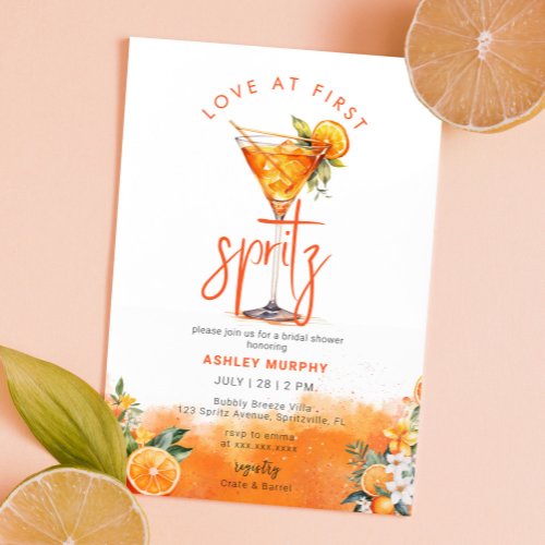 Watercolor Spritz Orange Flowers Bridal Shower Invitation