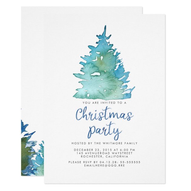 Watercolor Spruce Christmas Party Invitation