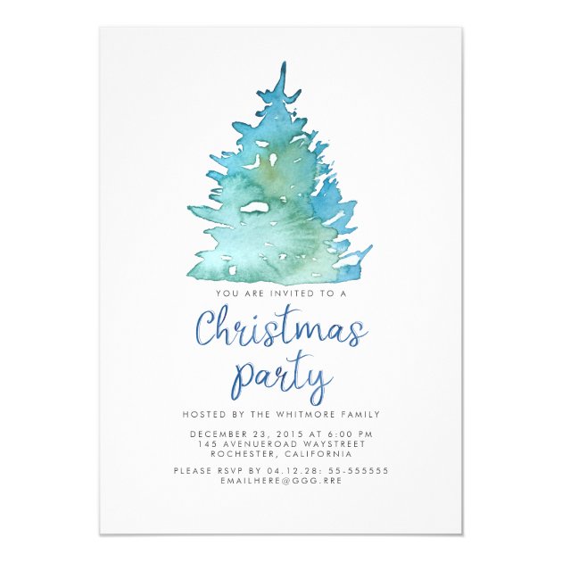 Watercolor Spruce Christmas Party Invitation
