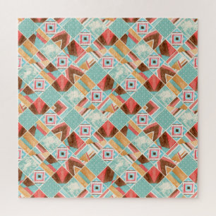 Watercolor square, patchwork geometric background. jigsaw puzzle