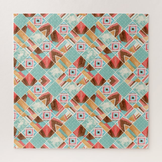 Watercolor square, patchwork geometric background. jigsaw puzzle (Vertical)