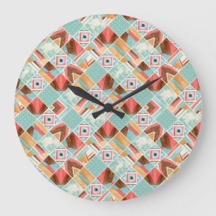 Watercolor square, patchwork geometric background. large clock