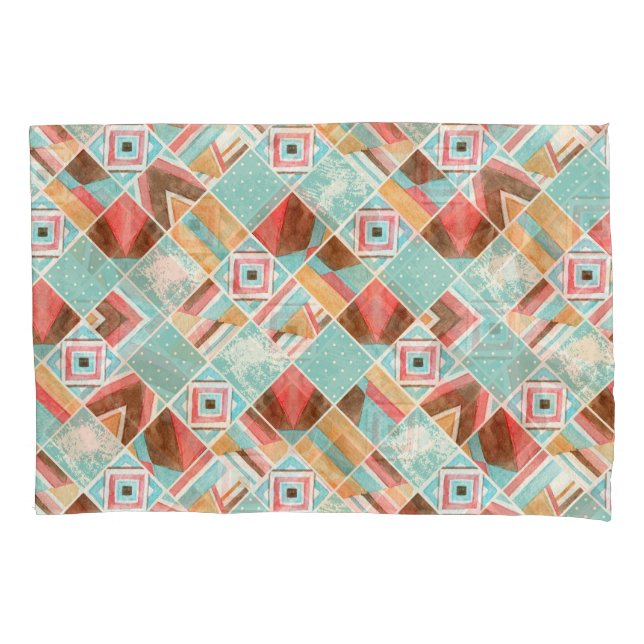 Watercolor square, patchwork geometric background. pillow case (Front)