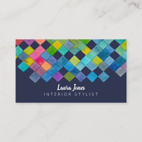 Watercolor Squares Checkered Stylist Business Appointment Card