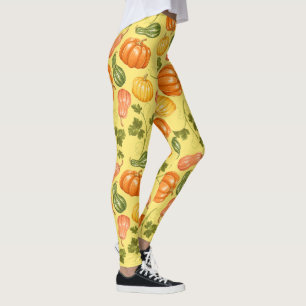 Watercolor Squash, Pumpkin and Leaves Pattern Leggings