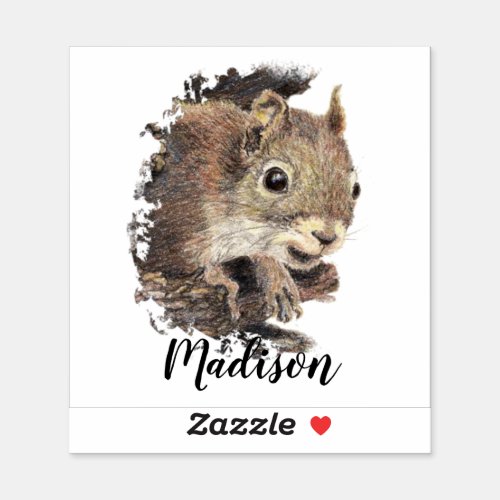 Watercolor Squirrel Animal Nature Custom Name Sticker