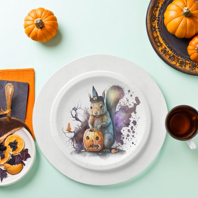 Watercolor Squirrel Halloween Paper Plates (Creator Uploaded)