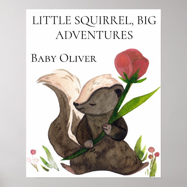 Watercolor Squirrel Nursery Instant Download Poster (Front)