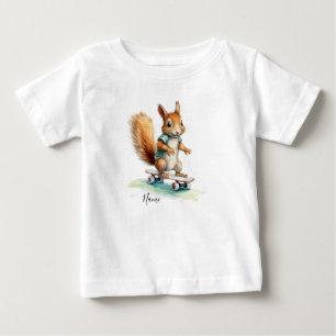 Watercolor Squirrel Skateboard Baby T-Shirt