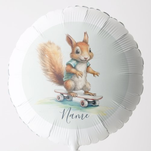 Watercolor Squirrel Skateboard Balloon