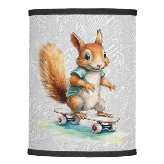 Watercolor Squirrel Skateboard Lamp Shade (Front)