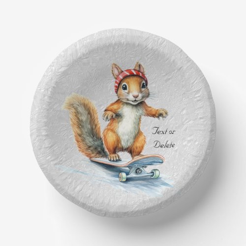 Watercolor Squirrel Skateboard Paper Bowl