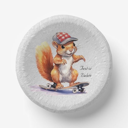 Watercolor Squirrel Skateboard Paper Bowl