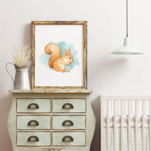 Watercolor Squirrel Woodland Animal Forest Poster