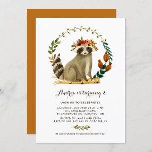 Watercolor Squirrel Wreath Autumn Kids Birthday Invitation