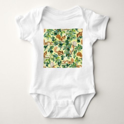 Watercolor squirrels oak seamless pattern baby bodysuit