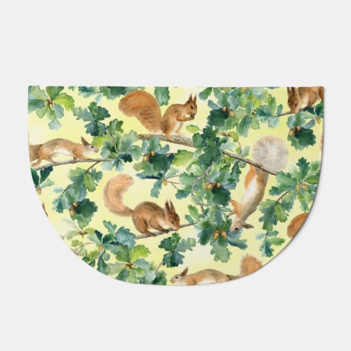 Watercolor squirrels oak seamless pattern doormat
