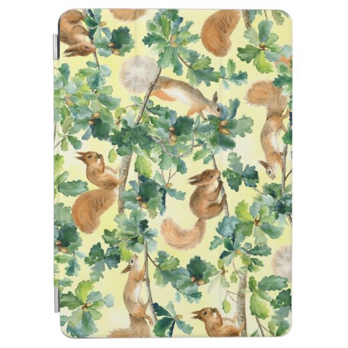 Watercolor squirrels oak seamless pattern iPad air cover