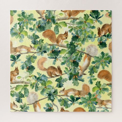 Watercolor squirrels oak seamless pattern jigsaw puzzle