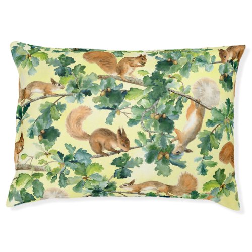 Watercolor squirrels oak seamless pattern pet bed