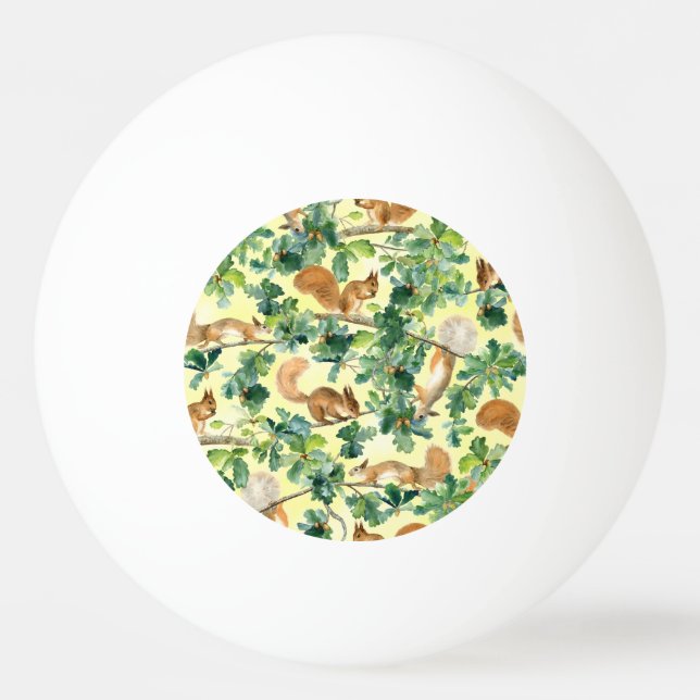 Watercolor squirrels, oak seamless pattern. ping pong ball (Front)