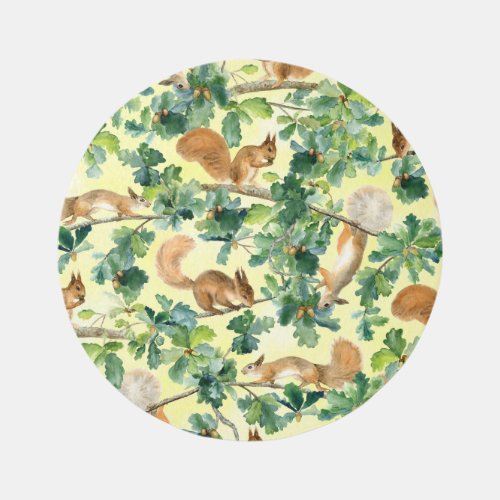 Watercolor squirrels oak seamless pattern rug