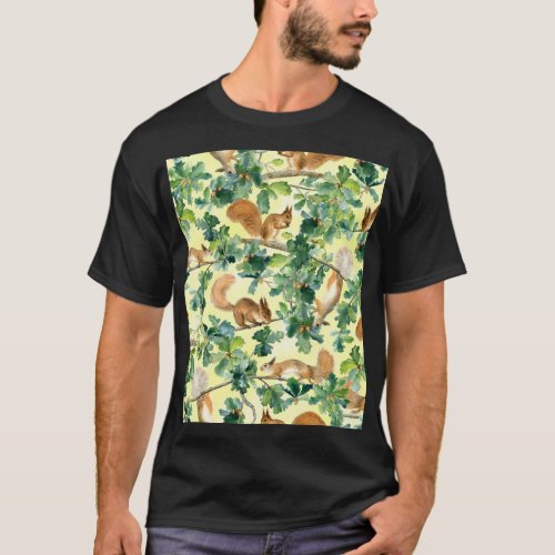 Watercolor squirrels oak seamless pattern T_Shirt