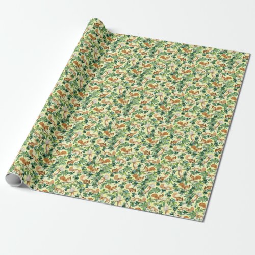 Watercolor squirrels oak seamless pattern wrapping paper