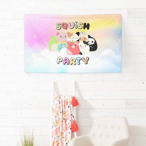 Watercolor Squishmallow Birthday Party Banner