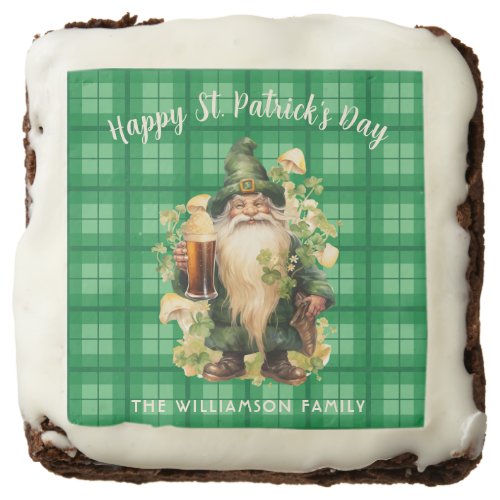 Watercolor St Patricks Day Gnome Drinking Beer  Brownie