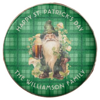 Watercolor St Patrick's Day Gnome Drinking Beer 