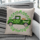 Watercolor St. Patrick's Day Green Truck Clover  Throw Pillow<br><div class="desc">This design may be personalized in the area provided by changing the photo and/or text. Or it can be customized by clicking Personalize this Template and then choosing the click to customize further option and delete or change the color of the background, add text, change the text color or style,...</div>