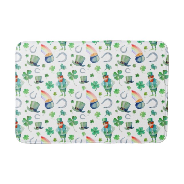 Watercolor St. Patrick's Day Pattern Bath Mat (Front)