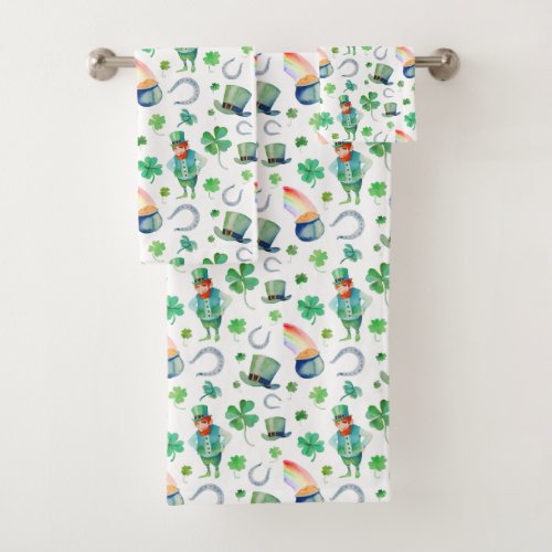 Watercolor St Patricks Day Pattern Bath Towel Set