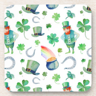 Watercolor St. Patrick's Day Pattern Beverage Coaster