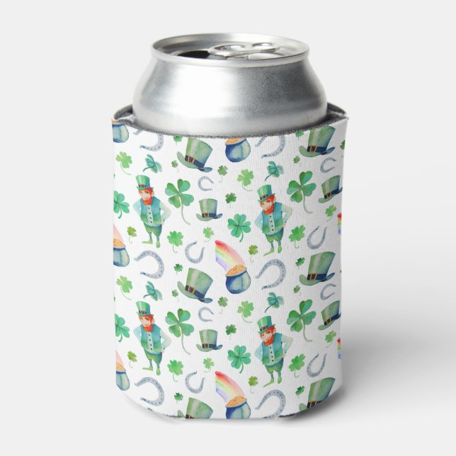 Watercolor St. Patrick's Day Pattern Can Cooler (Can Front)