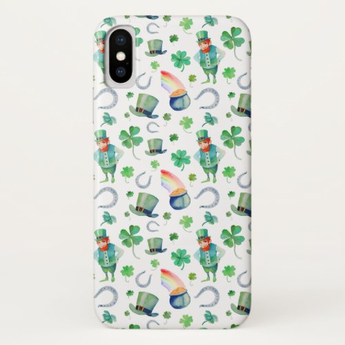 Watercolor St Patricks Day Pattern iPhone XS Case
