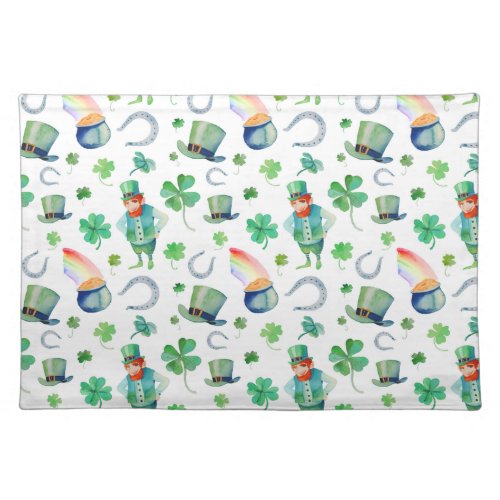 Watercolor St Patricks Day Pattern Cloth Placemat