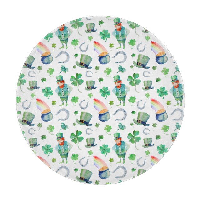 Watercolor St. Patrick's Day Pattern Cutting Board (Front)