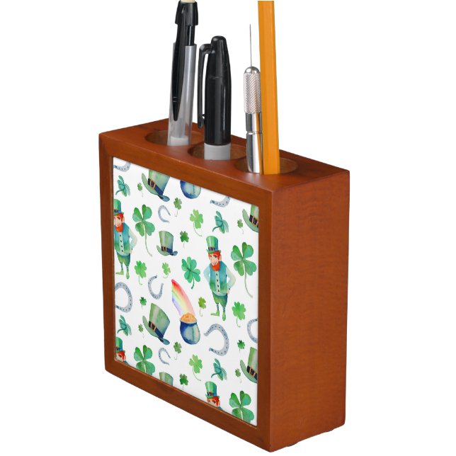 Watercolor St. Patrick's Day Pattern Desk Organizer (In Situ)