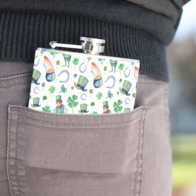Watercolor St. Patrick's Day Pattern Flask (In Situ)