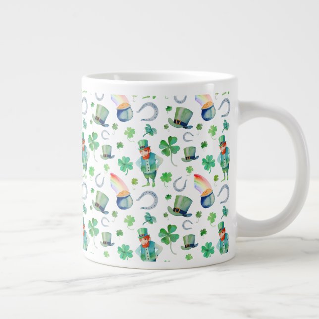 Watercolor St. Patrick's Day Pattern Giant Coffee Mug (Right)