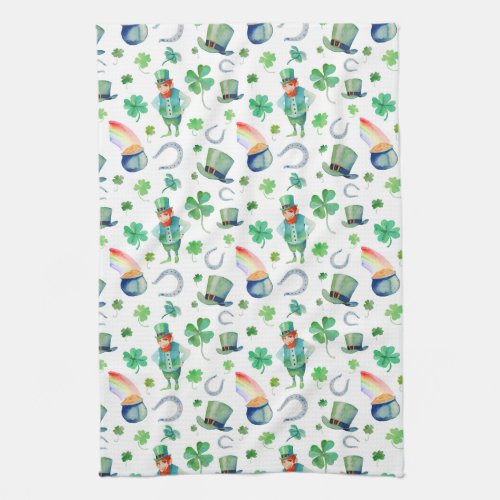 Watercolor St Patricks Day Pattern Kitchen Towel