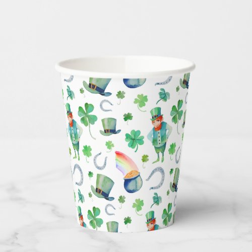 Watercolor St Patricks Day Pattern Paper Cups