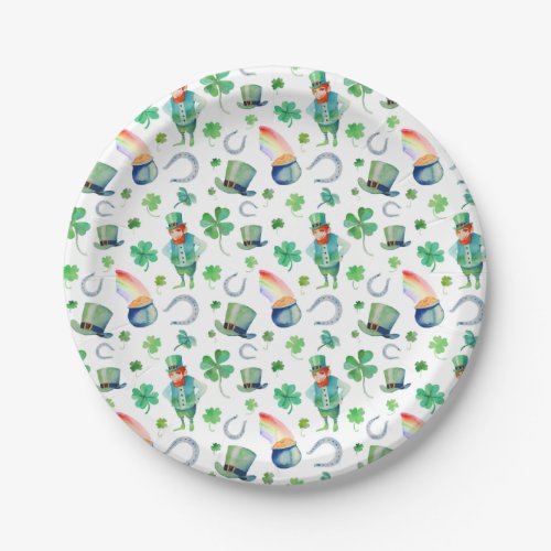 Watercolor St Patricks Day Pattern Paper Plates