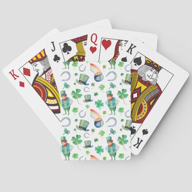 Watercolor St. Patrick's Day Pattern Poker Cards (Back)